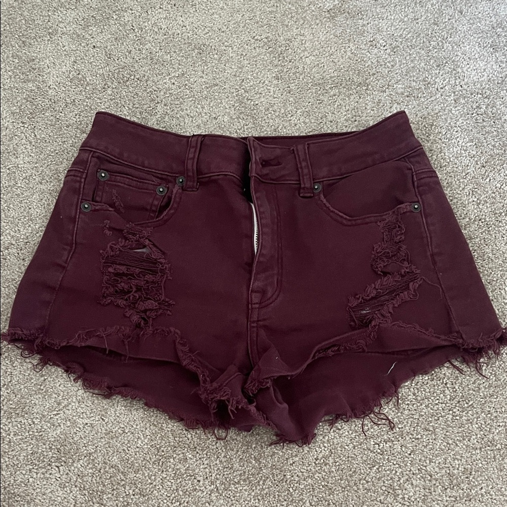 Women's Burgundy Distressed Shorts